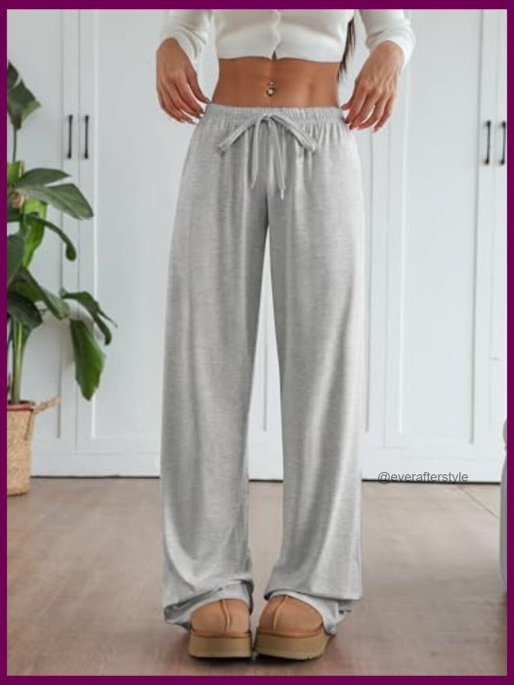 Women's Wide Leg Lounge Pants Low Rise Baggy Pajama Bottoms with Pockets Y2K - Picture 2 of 5